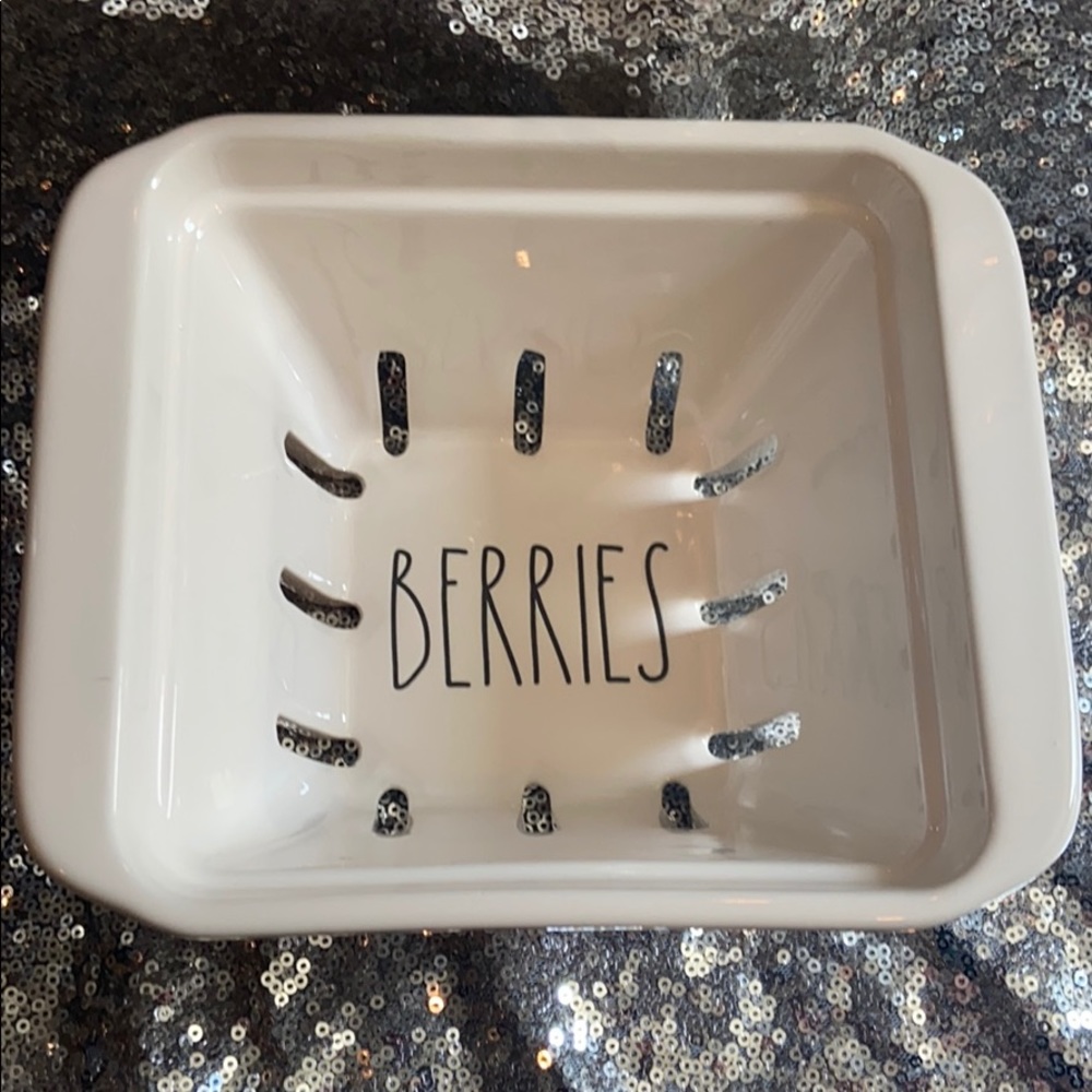 Rae Dunn White Ceramic BERRIES Berry Bowl with Drainage Slots
